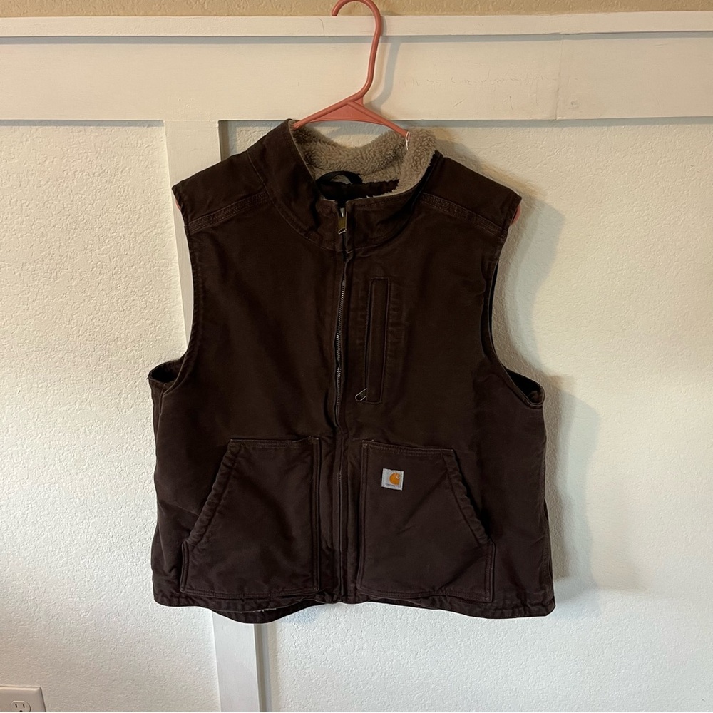 Carhartt Brown Sherpa-Lined Utility Vest